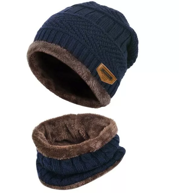 Cappello cuffia Uomo/donna invernale caldo Berretto cuffia in Maglia con sciarpa