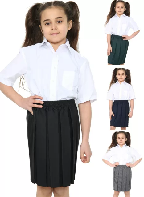 Uniforme Scuola Ragazze Scatola Gonna Piegata Vita Elasticata Grigio Nero Verde Navy