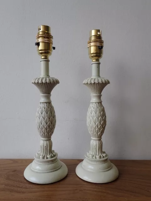 Pair of vintage small cream candlestick style table lamps