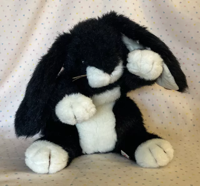 Vintage 1990 Ty Domino Black White Bunny Rabbit Stuffed Animal Beanbag Plush 15”