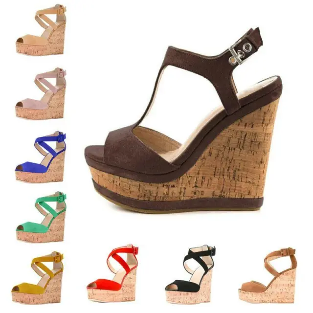 Women Wedge High Heel Platform Ankle Strap Party Suede Fabric size Shoes Sandals