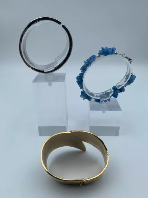 Lot 3 Bracelets Fantaisies Quartz Teintes Bleu Dore Papillon Liseret Bleu W260 3