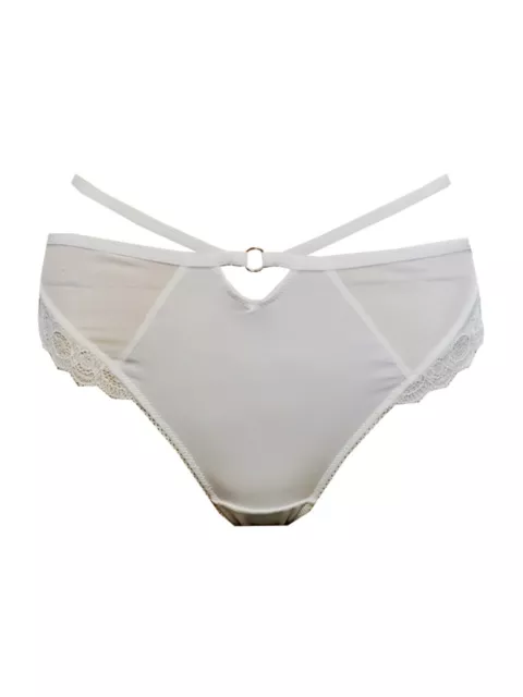 Ladies Ex Marks & Spencer Cream Strap Detail Lace Knickers Briefs High Leg M&S