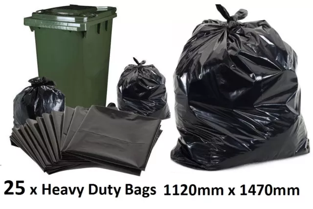 25 Black Heavy Duty Premium Wheelie Bin Liner Jumbo Rubbish Bags 1120mm x 1470mm