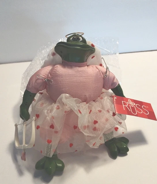 Russ NWT Cupid Frog The Country Folks Valentines Day Figurine 6.5 " Wings Tutu
