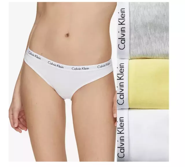 Women Calvin Klein Carousel 3-Pack Thong (White - Yellow - Gray) Panty Underwear