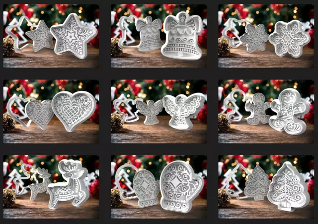 Christmas themed 2-piece Cookie Cutters - 9 pcs Reindeer, Tree, Star & More