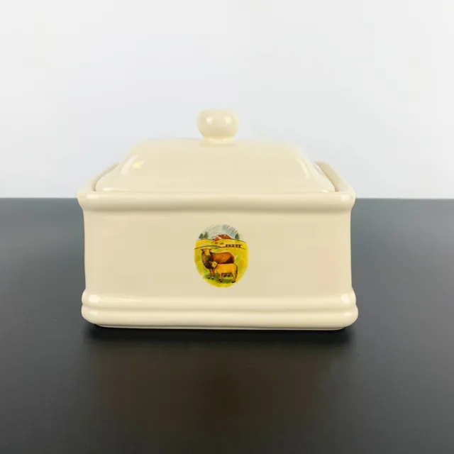 Stoneware vintage lidded butter and cheese keeper with cow print