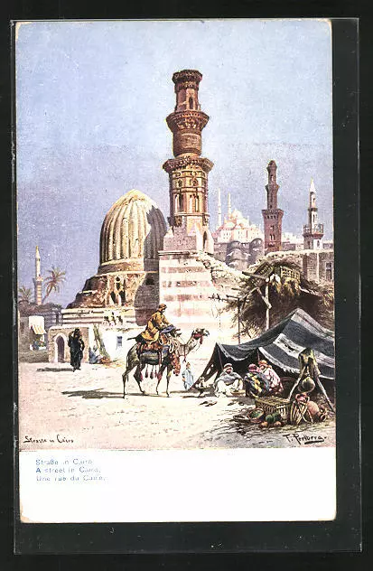 CPA Illustrateur Friedrich Perlberg: Kairo, vue de la rue mir antiken Gebäuden
