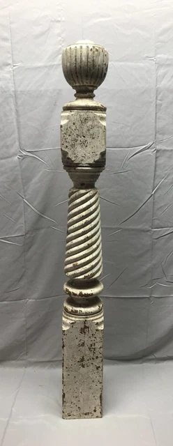 VTG Shabby White Hardwood Oak Turned Twist Newel Post 6x49 Old Staircase 149-23B 2
