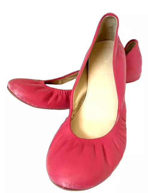 J. Crew Hot Pink Ballet Flats Leather Womens SIZE 7.5 Classic Shoes Slip On