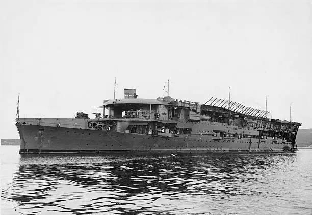 View Of The Royal Navy Aircraft Carrier Hms Furious Old Photo