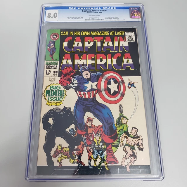 Captain America #100 CGC 8.0 OW Pages First Issue Origin Retold Marvel Comics 68