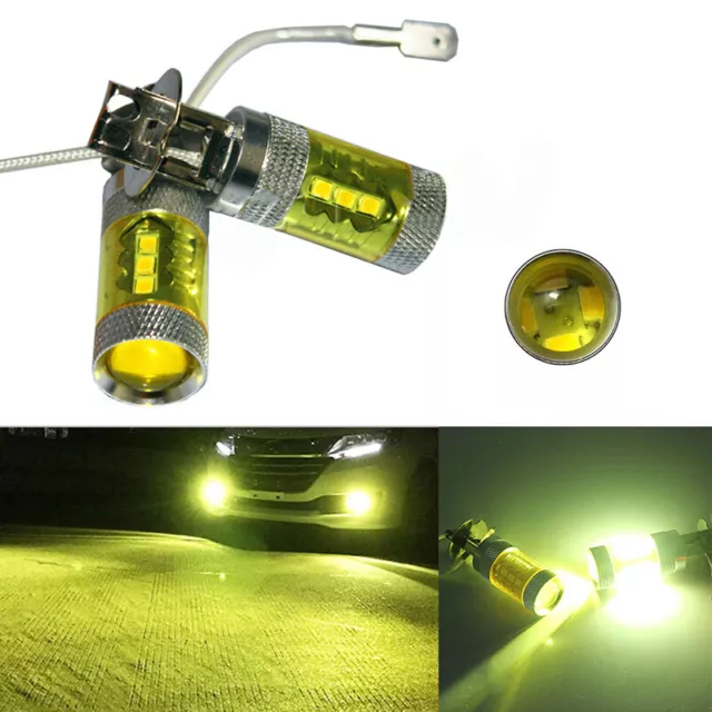 2pcs LED Fog Lights 12-24V H3 80W 16 SMD LED Car Fog Light Yellow High PowEL