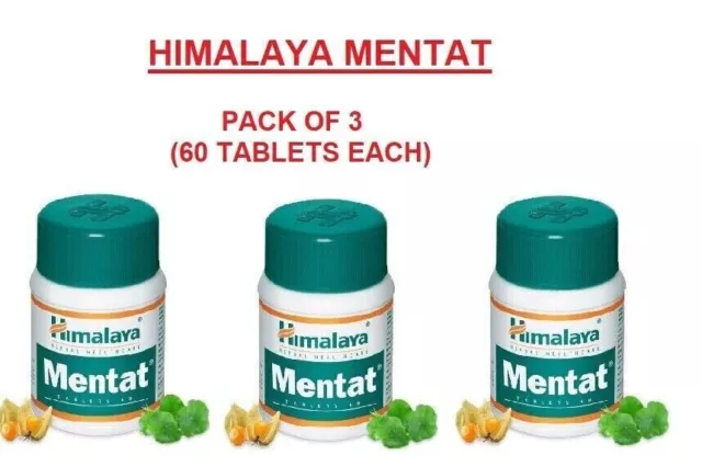 3 x Himalaya Herbal Mentat 180 Tabs Memory Health Exp March 2026