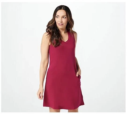 SKECHERS NEW $47 SkechLuxe Day Off V-Neck Dress Beet Red 3X