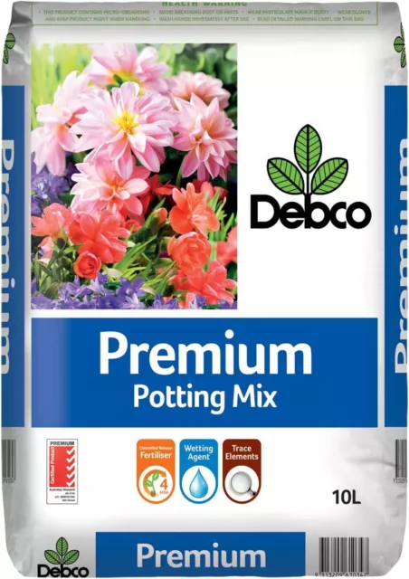 Debco Premium Potting Mix 10L - All Purpose - 4 Months Feed with Trace Elements