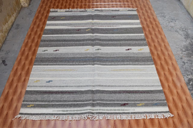Alfombra geométrica Kilim área oriental 5x7 pies tejido plano a rayas 150x200 cm