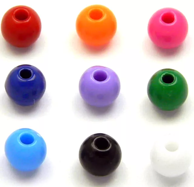 Lot of 100 Plastic Acrylic 6mm Round Solid Opaque Colored Beads with 1.8mm Hole