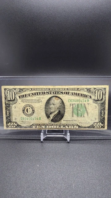 1934C $10 Ten Dollar Bill Green Seal OFF CENTER #C63406454 1 Triple 1 Pair