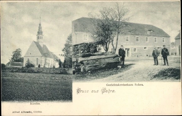 Ak Sohra Bobritzsch im Erzgebirge, Gerichtskretscham, Kirche - 3497758