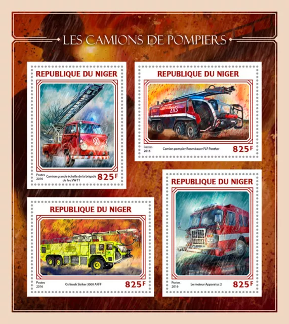 Fire Engines Stamps Niger 2016 MNH Trucks Special Transport Rosenbauer 4v M/S