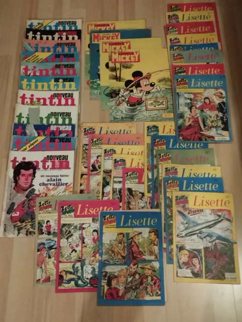 Gros lot de 37 revues vintage : LISETTE , Nouveau TINTIN et journal de MICKEY