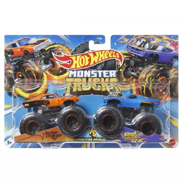 Hot Wheels Monster Trucks 1:64 Demolition Doubles 2-Pk - Hotweiler Vs Hound  Hauler