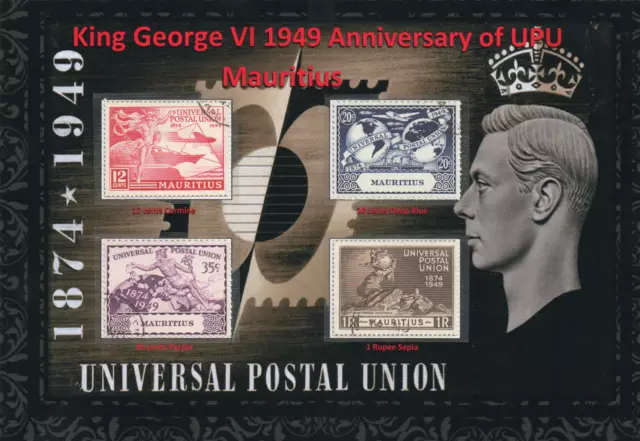 Kgvi 1949 Nice Display Of Anniversary Universal Postal Union Mauritius  Vfu#1