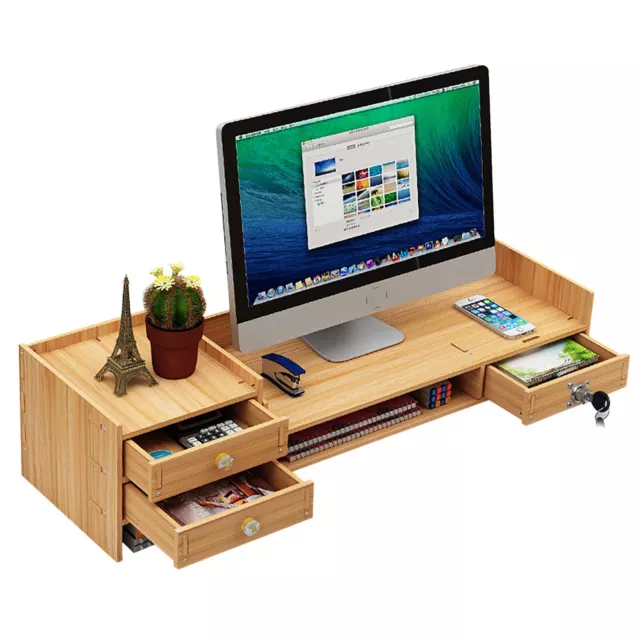Wooden Desk Organizer with Drawers Office Supplies Computer Desktop Tabletop
