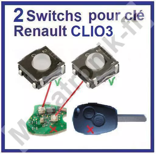 lot 2x Switch bouton de clé pour telecommande RENAULT Clio 3 Dacia Duster Logan