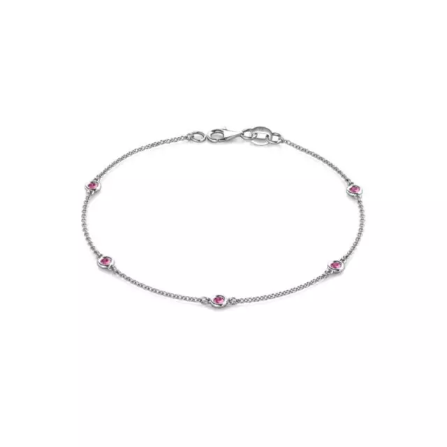 5 Stone Petite Pink Sapphire 1/4 ctw Womens Station Bracelet 14K Gold JP:26118