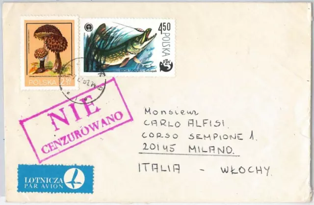 56798 - POLAND - Postal History: COVER to ITALY 1961 - MUSHROOMS Fish