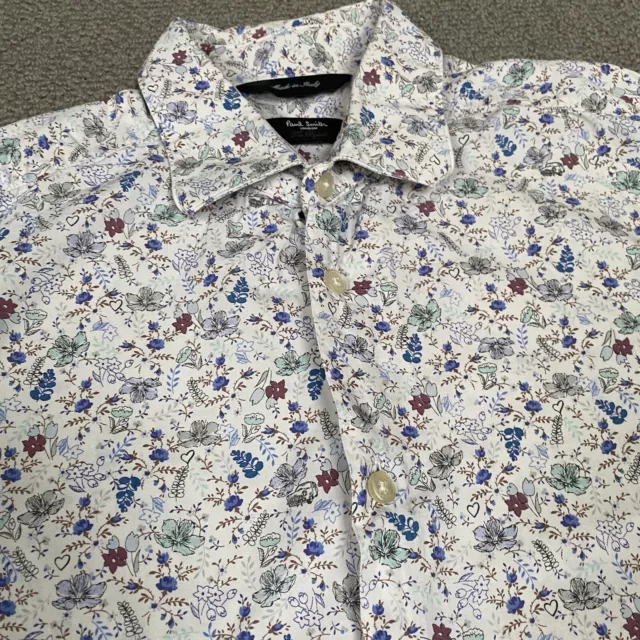 PAUL SMITH Shirt Mens Medium 15/38 White Floral Flower Byard Long Sleeve