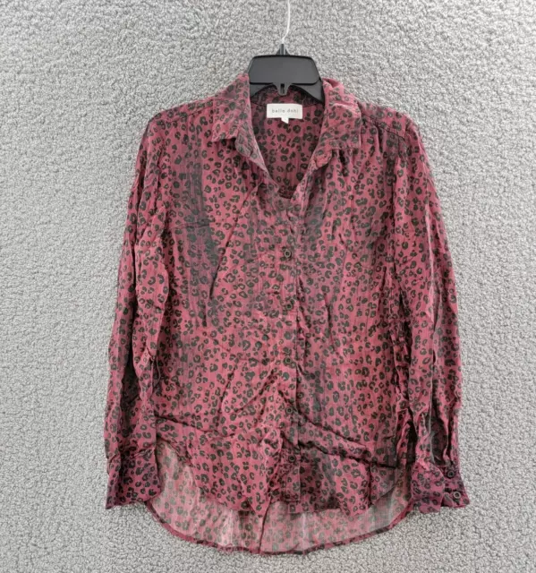 Bella Dahl Flowy Leopard Print Shirt Women's S Wildberry Collared Long Sleeve