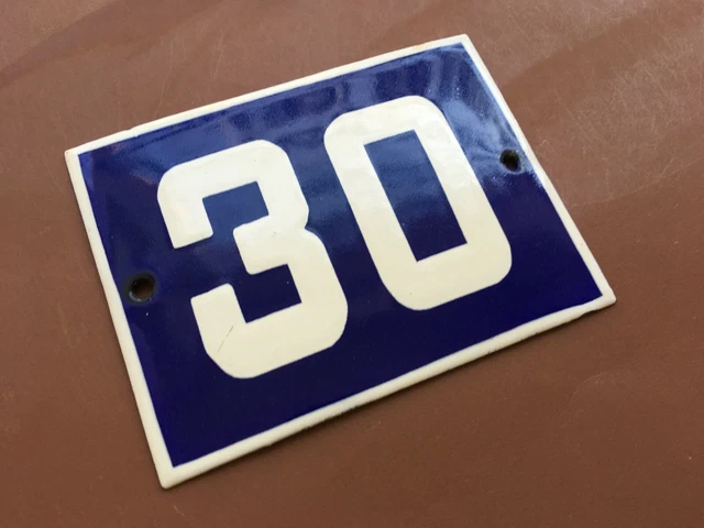 ANTIQUE VINTAGE FRENCH ENAMEL SIGN HOUSE NUMBER 30 DOOR GATE SIGN BLUE 1950's