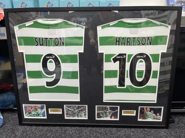 Dual Framed Hartson & Sutton Signed Celtic FC 2003 Home Shirts - With COA