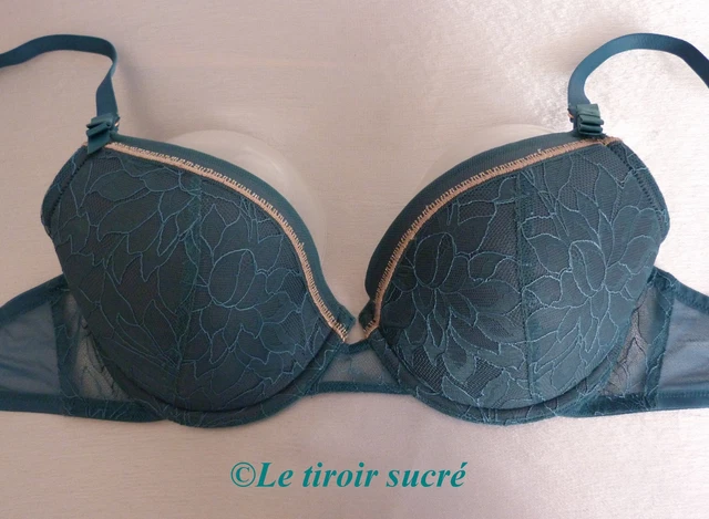 Soutien-gorge Push-up Chantal Thomass Vert Kaki Armatures Tulle Brodé - Taille 90B - Neuf étiqueté