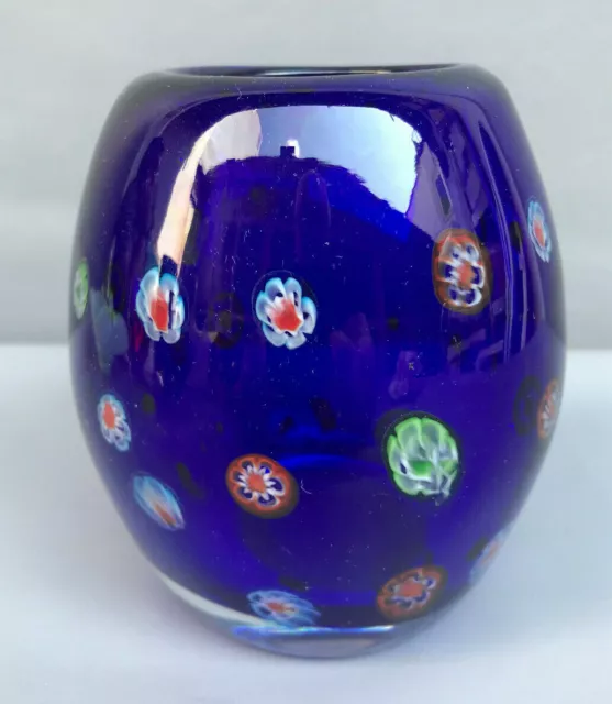 MURANO 🇮🇹 VENICE Millefiori Cobalt Blue Heavy Massive Vase Italian Art Glass