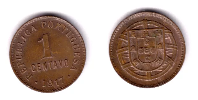 Portugal 1917 1 Centavo Bronce Xf  Km:565