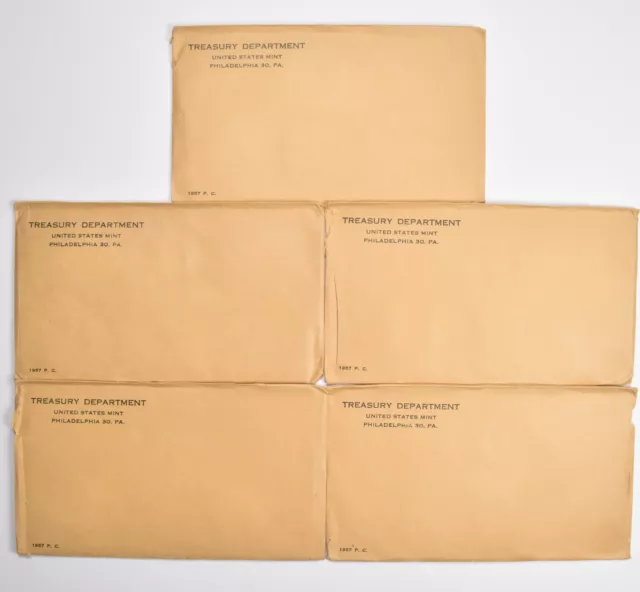 Lot (5) 1957 US Mint Proof Set Envelope - NO Coins Empty