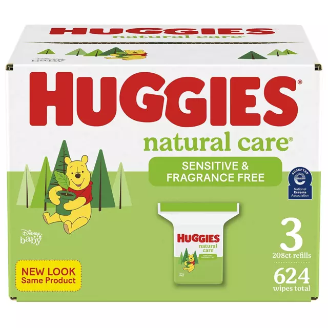 Huggies Natural Care Sensitive Baby Wipes, Unscented, 3 Refill Packs (624 Wipes)