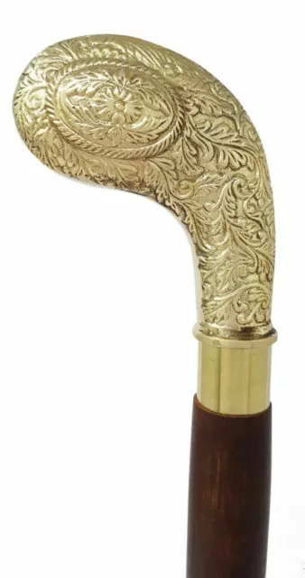 Antique Style Victorian Vintage Solid Brass Handle Cane Wooden Walking Stick