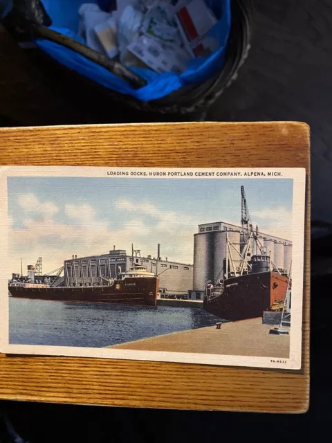 Loading Docks, Huron-Portland Cement Co.  Alpena, Mich. Linen Postcard