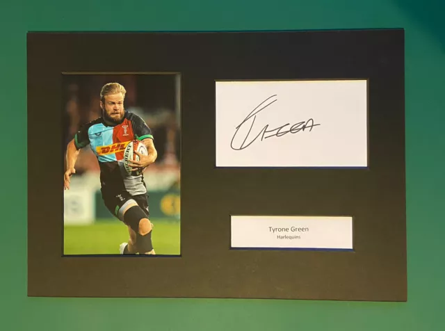 Tyrone Green - Harlequins Rugby Signed A4 Display Mount +Coa