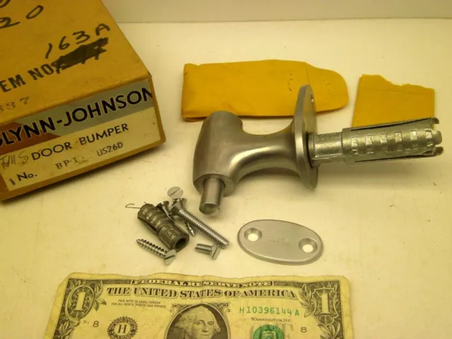 VINTAGE Glynn-Johnson COMMERCIAL DOOR BUMPER STAINLESS ORIG BOX W/HARDWARE BB 2