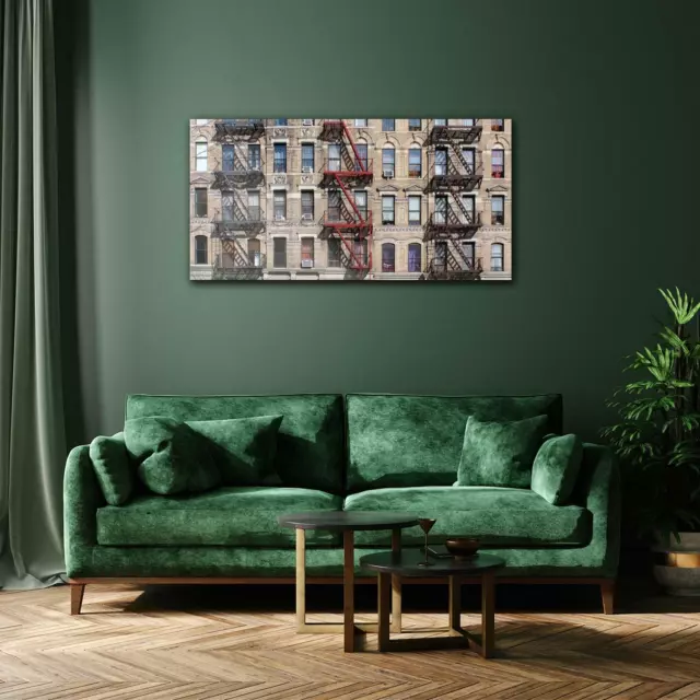 Glass Print Image Wall Mounted Photo 120x60 New York City Buildings Fire Escape 3