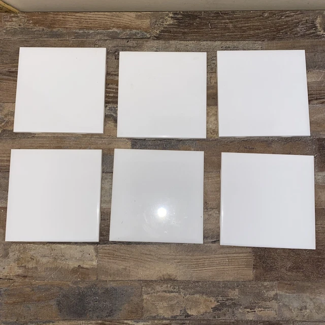 Lot of 6 Vintage Ceramic Wall Tiles 4 1/4" China White  Glossy Made in USA