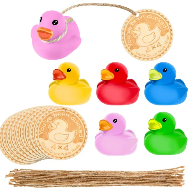 60 Pcs YouVe Been Ducked Wooden Cards Rubber Ducks and Strings Set Small Rub...