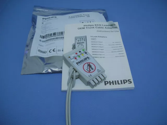 Philips 989803174501 ECG Trunk Cable Adapter for GE / AAMI, 5-Lead, New